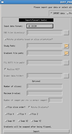 GE DICOM import menu