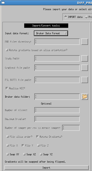 Bruker data format import menu