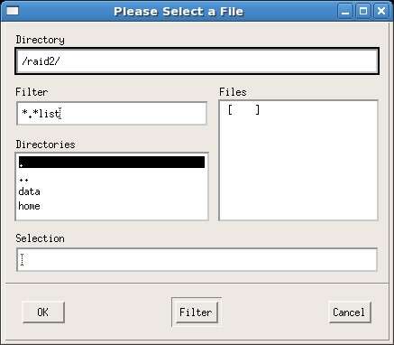 Dialogue box for loading a listfile