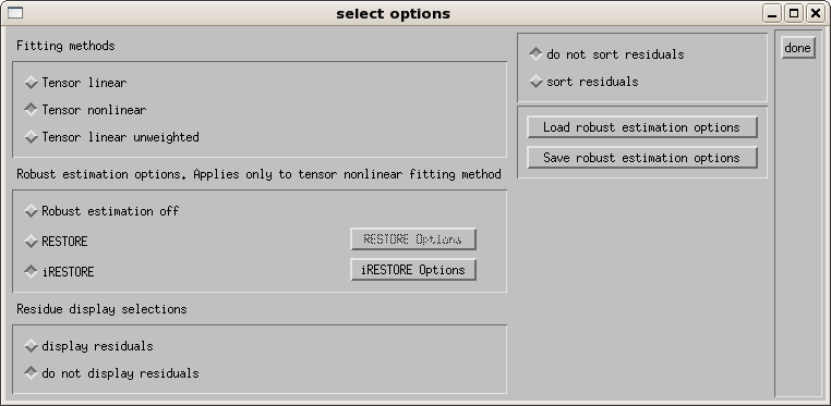 Tensor options with iRESTORE selected