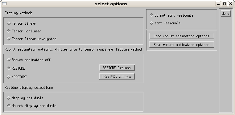 Tensor options with RESTORE selected